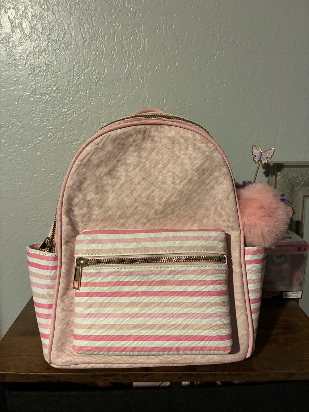 Like Dreams Pink/White Striped Girls Zip Backpack with Top Handle
